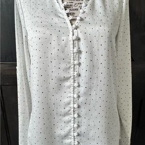 Express Off-White and Black Polka Dot Portofino Button Down Shirt